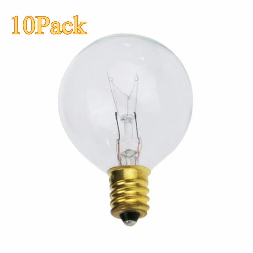 10X Clear Globe G40 Bulbs E12 Candelabra Screw Base, Warm Incandescent Replacement Glass Bulb for G40 Strands