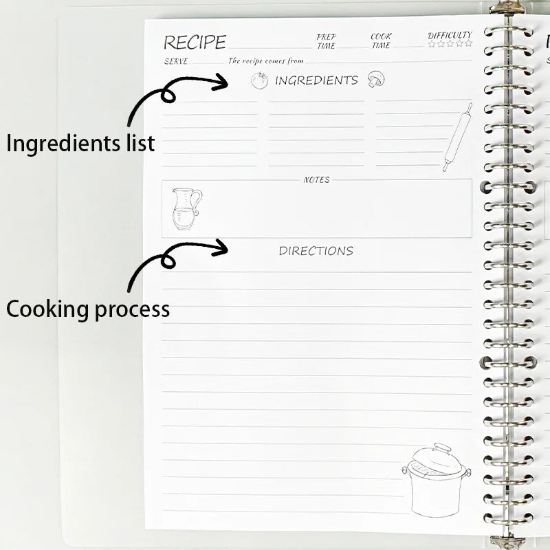 Loose leaf notebook, DIY family recipe book, notebook, plan book, record recipe, cooking notes
