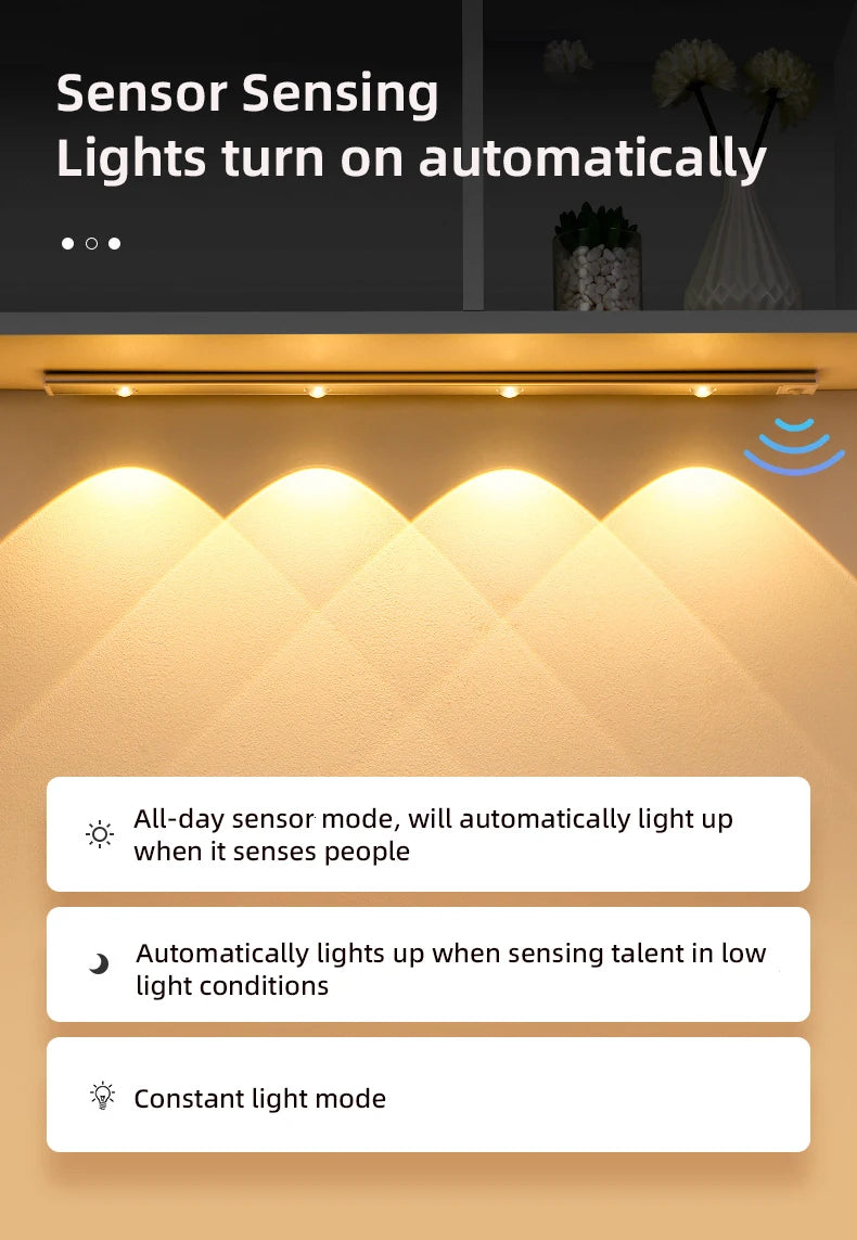 LED Motion Sensor Wireless Ultra Thin Night Light USB LED Wine cooler Light For Kitchen Cabinet Bedroom Wardrobe Indoor Lighting