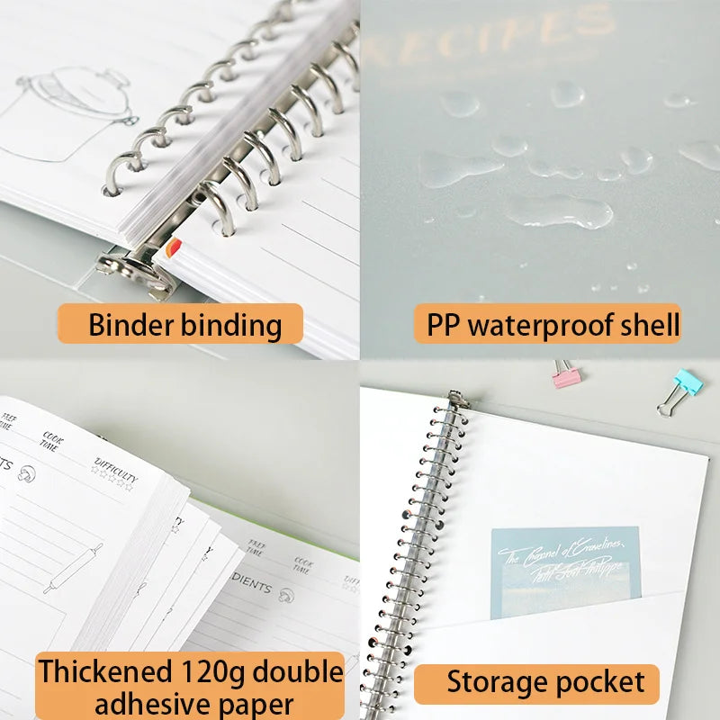 Loose leaf notebook, DIY family recipe book, notebook, plan book, record recipe, cooking notes