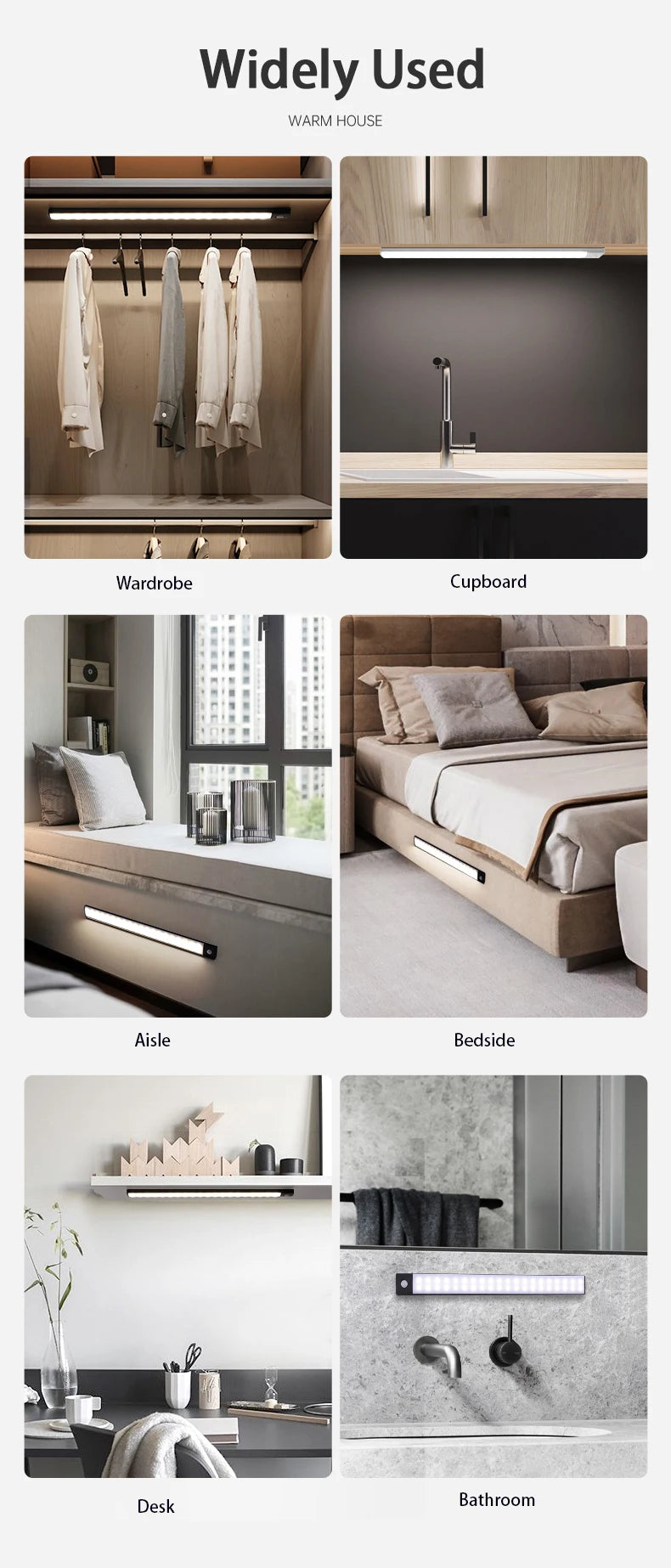 LED Bar Light Motion Sensor USB Rechargeable Led Night Light for Kitchen Wardrobe Cabinet Lighting 30cm/40cm/50cm Cabinet Light